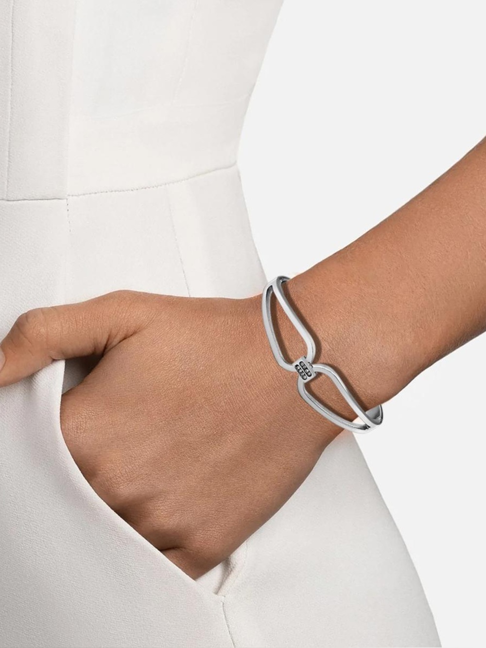 Stately Steel CZ Pave Knot Bangle